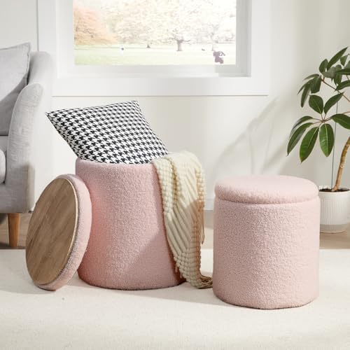 Royal Windsor Round Ottoman with Storage Set of 2, Storage Vanity Stool