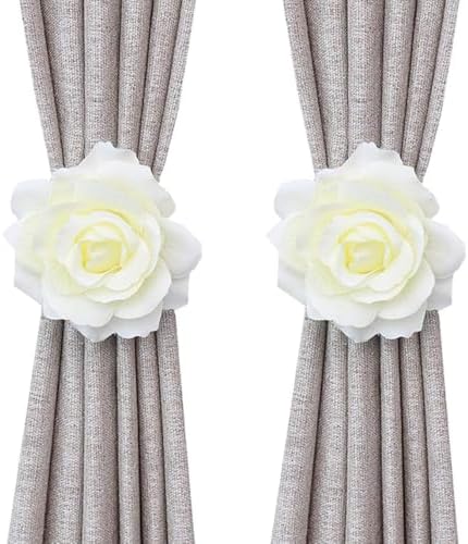 Curtain Tiebacks, Rose Magnetic Curtain Holders, Elegant 2 Pack Decorative Rope Holdback Holder, Home Decor Thin or Sheer Window Drapries Bed Canopy (Champagne)