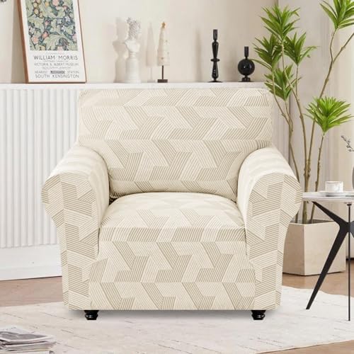 JIVINER Stretch Chair Covers, 1 Piece Couch Covers for Living Room, Non Slip Soft Sofa Covers, Washable Armchair Slipcovers for Dog, Pets Feature Geometrical Jacquard Fabric (Chair, Beige)