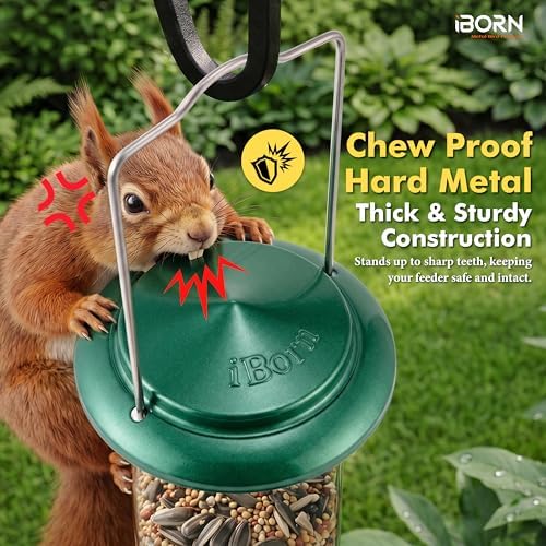 iBorn Metal Bird Feeders 6 Ports Hanging Wild Bird Seed Feeder for Mix Seed Blends, Seed Feeder, Sunflower Heart, Birdbath, Heavy Duty All Metal Green Finishing 14 Inch 6Port,Gift Box