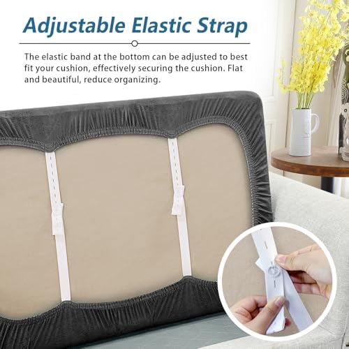Couch Cushion Cover Leather-Look 1PC Stretch Sofa Seat Slipcover for Living Room Individual Sofa Cushion Cover Couch Seat Protector, Pet-Friendly, Non-Slip, Easy Fit - Grey