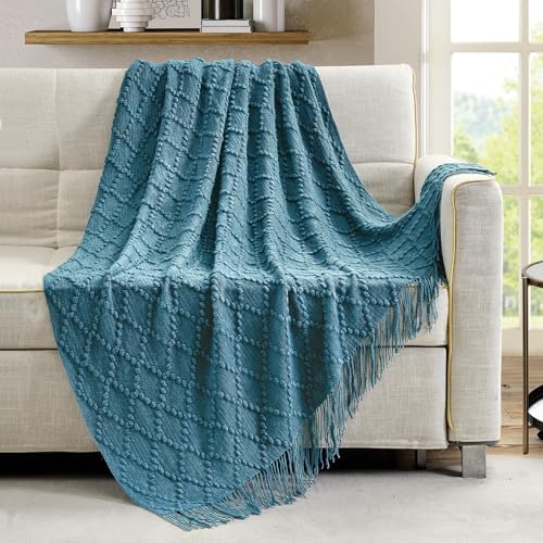 BOURINA Teal Throw Blanket 50 x70 Inch Jacquard Throw Knitted Blanket