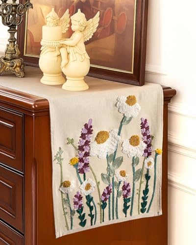 Canvas Embroidered Narrow 13"x 72" Table Runner, Wild Flower