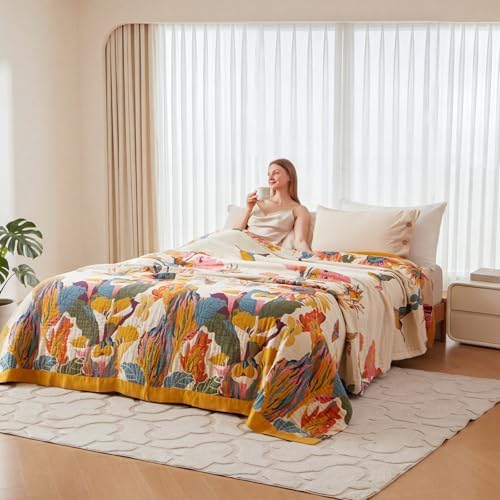 Boho Throw Blanket - Cotton Lightweight Bed Throws 90"x108" Fall