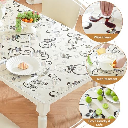 LovePads Floral Table Cover Protector 42 x 96 Inch, 1.5mm Thick Plastic Mat