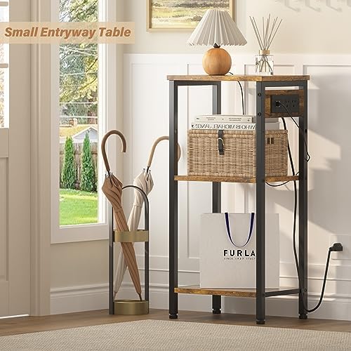 Asgolion Tall End Table with Charging Station, Narrow Tall Side Table