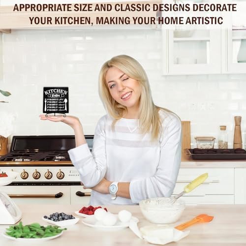 DETIHO Farmhouse Kitchen Decor, Rustic Kitchen Rules Sign Counter Decor