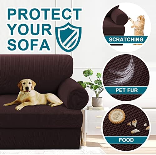 Turquoize T Cushion Chair Slipcover Armchair Slipcover for Living Room Stretch Sofa Couch Cover Soft Armchair Cover Washable Furniture Covers with Individual T Cushion Seat Covers (Chair, Brown)