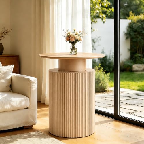 24" Fluted End Table Reversible, Hidden Storage, Natural Oak