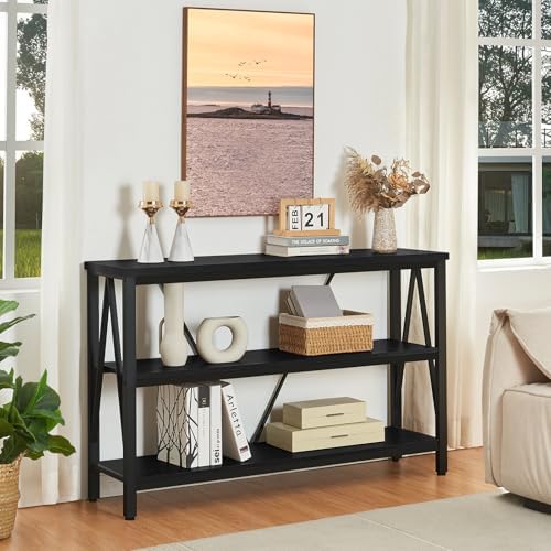 Entryway Console Table, 3 Tier Entry Table with Open Shelves, Black, 47 IN