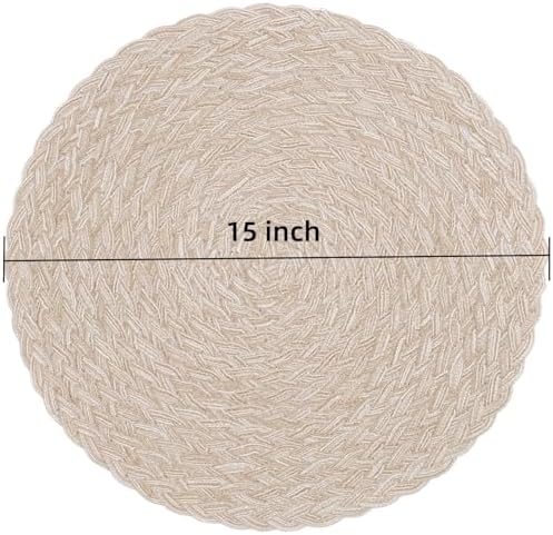 SHACOS Round Braided Placemats 15 inch Set of 6 Thick Boho Kitchen Table Placemats for Home Wedding Party (T-Beige, 6)