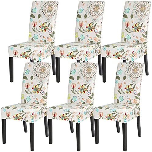 SearchI Dining Room Chair Covers Set of 6, Stretch Printed Flower Kitchen Chair Slipcovers Removable Washable Parsons Chair Covers Protector for Dining Room, Hotel, Ceremony (Floral Pattern1)