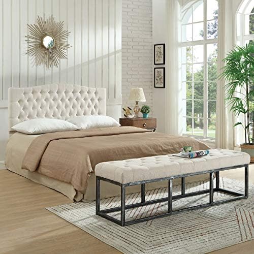 24KF Upholstered Tufted Button Linen Fabric Headboard,Comfortable Fashional Headboard Queen/Full Size,Ivory