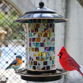 Solar Bird Feeder for Outdoor Hanging Mosaic Stained Glass, Sunset