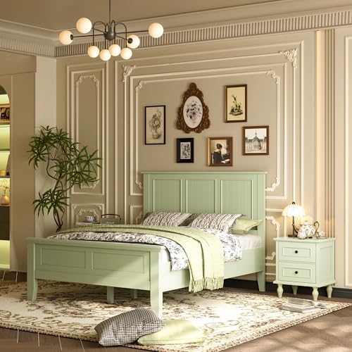 Wood Full Size Headboard Only with Farmhouse Style, Wall-Mounted , Green