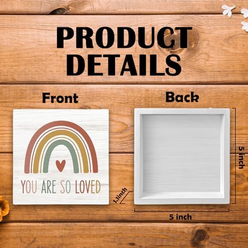 Boho Rainbow Christian Nursery Wood Box Sign Desk Decor 5X5, You Are So Loved Wooden Block Sign Decorations for Kids Boy Girl Nursery Room Bedroom Playroom Desk Table Wall Tabletop Shelf Decor