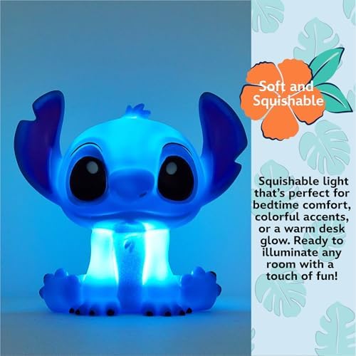 Disney Stitch Squishy Night Light 6" LED Soft Mood Lamp for Decor, Kids Bedrooms, Collectors & Gift Giving