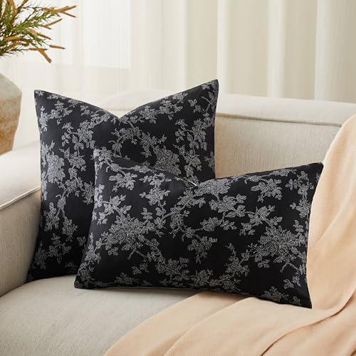 100% Cotton French Pastoral Throw Pillow Covers Set of 2, 20x20 Inch Background/Black Farmhouse Decorative Cushion Covers for Sofa Bed Living Room Home Decor