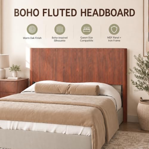 Walnut Boho Arched Corrugated Queen Size Fluted Headboard Only