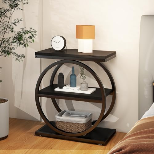 IBUYKE Narrow End Table with 3 Storage Shelves, Black UTMJ418B