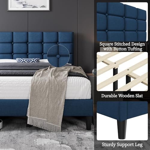 Yaheetech Full Size Upholstered Tufted Bed Frame with Headboard