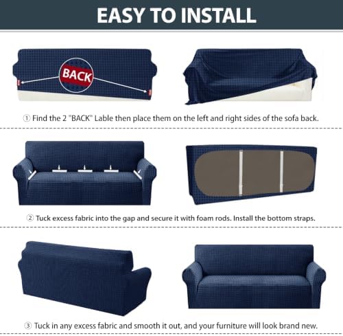 ZNSAYOTX 1 Piece Stretch Chair Slipcover with Arms (34"-44") New-Houndstooth Texture, Thick Armchair Covers for Living Room Universal Chair Slip Cover with Elastic Bottom & Buckle, Navy Blue