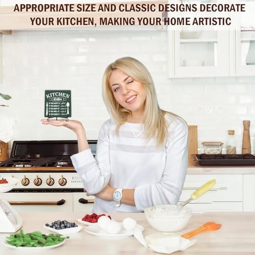 DETIHO Farmhouse Kitchen Decor, Rustic Kitchen Rules Sign Counter Decor