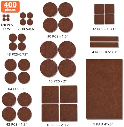 Felt Furniture Pads 400 Pieces, Furniture Pads for Hardwood Floors Brown