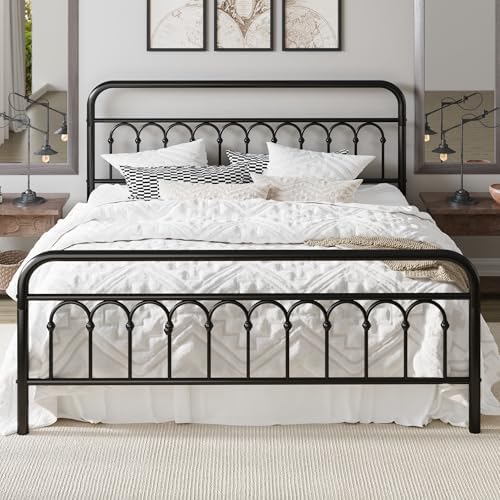 Allewie King Size Metal Platform Bed Frame with Headboard, Black