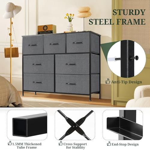 7-Drawer Dresser for Bedroom, Anti-Tip Wide Storage Organizer Fabric