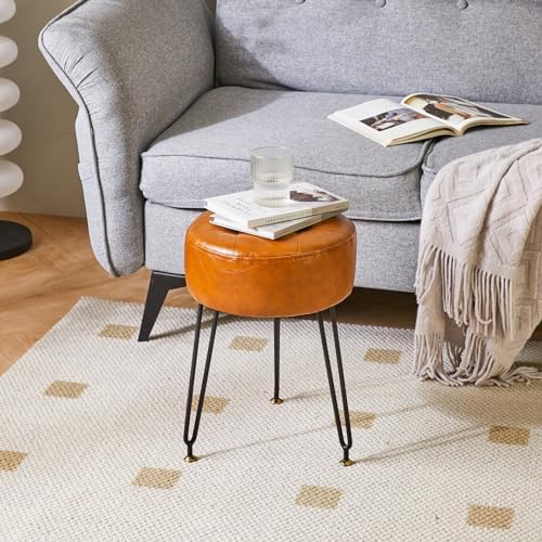 IBUYKE Makeup Vanity Stool, Faux Leather Round Chair, Light Brown LG-31J