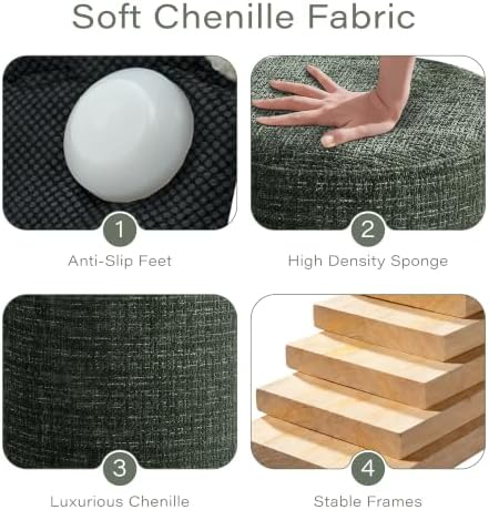 Get Set Style Modern Round Ottoman with Soft Padded Seat, Vanity Stool for Makeup, Upholstered Foot Stool for Living Room, Bedroom