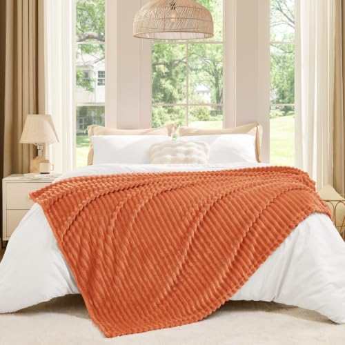 BEDELITE 3D Ribbed Burt Orange Fall Throw Blanket for Couch, 50x70 Inch