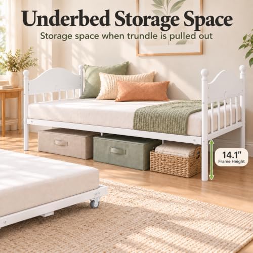 IDEALHOUSE Twin Daybed with Trundle, Foldable Pop Up Metal Twin Bed Frame