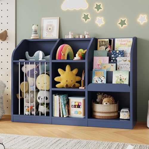 ONBRILL Toy Organizer with Bookshelf & Stuffed Animal Storage, Navy Blue