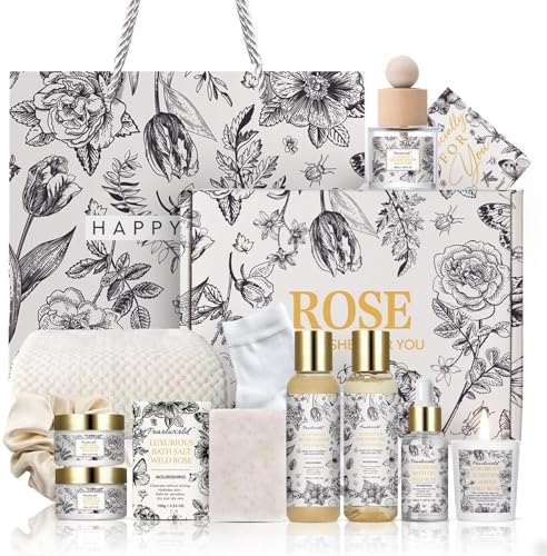 Spa Gift Set for Women- Luxury Rose 14 Pcs Bath Set, Home Spa Kit, Christmas Gift for Women, Birthday Gifts