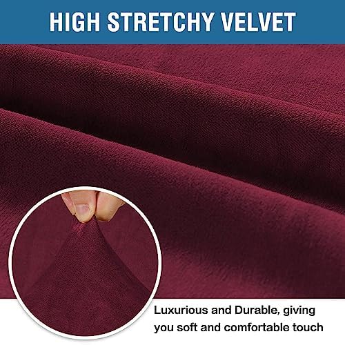 H.VERSAILTEX Stretch Velvet Sofa Covers Large Couch Covers Sofa Slipcovers Furniture Protector Soft with Non Slip Elastic Bottom, Feature Thick Comfy Rich Velour (Extra Wide Sofa 98"-105", Burgundy)