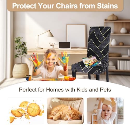 SearchI Dining Room Chair Covers Set of 6, Stretch Printed Parsons Chair Slipcovers Super Fit Removable Washable Striped Kitchen Chair Protector Cover for Dining Room, Hotel, Ceremony(Flower Pattern2)