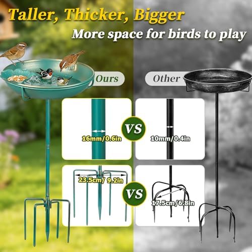 Mellbree Bird Bath for Outside 10", Metal Freestanding 10" Dia 39" H Lake Blue Gold Gilding Birdbath, Multi-Functional for Garden Patio Yard Lawn Outdoor Decor