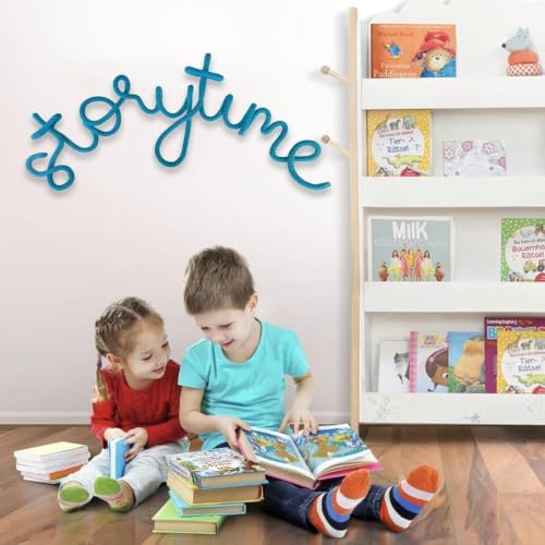 Handmade Storytime Wall Sign Knitted Wire Storytime Sign Reading Corner Sign Wall Decor Story Time Wall Sign Wire Letters Book Corner Decor for Nursery Room & Playroom (Blue S)