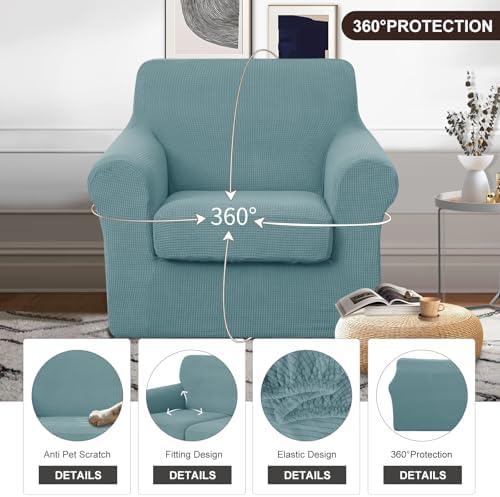 U-NICE HOME 2 Pieces Chair Covers Stretch Chair Slipcover, Light Blue