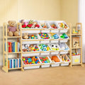 Kids Toy Storage Organizer with Bookshelf – Wooden Shelf with 16 Bins & 6 Shelves, Quick Assembly Storage Rack for Playroom, Bedroom, Nursery - White