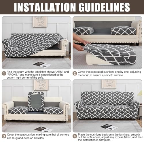 SearchI Stretch Sofa Cover Printed Couch Cover, Floral Pattern 4 Pieces Sofa Slipcover with 3 Separate Cushion Cover, Washable Furniture Protector for Living Room(Sofa, Dandelion Pattern)