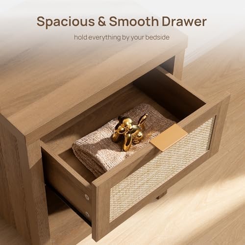 SICOTAS Night Stand Set 2 Rattan Nightstands with Drawer 19.7" Wide