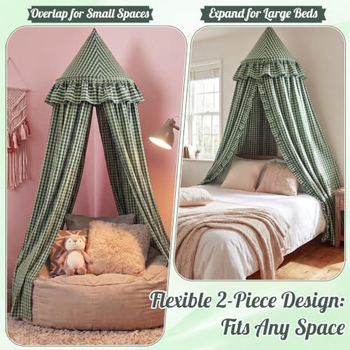 SmoothNovelty Gingham Plaid Bed Canopy, Green Black, Round