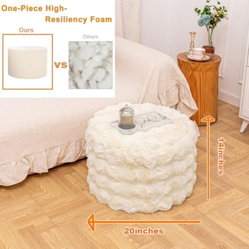 Asuprui Supportive Pouf Ottoman Foot Rest Elevate Your Living Room Decor with Lightweight Pouf Filler Modern Foam Stuffed Poof Perfect to Rest Your Feet (Natural, 20x20x14 Inches, Round)