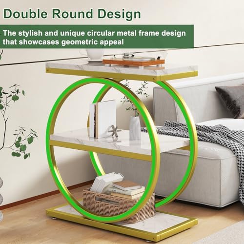 IBUYKE Narrow End Table with 3 Storage Shelves,White Gold UTMJ418G