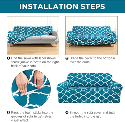 Peryiter 2 Pcs Dark Cyan Couch and Loveseat Sofa Covers,2 Size