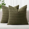 MIULEE Corduroy Decorative Throw Pillow Covers 20x20 Olive Green Pack of 2