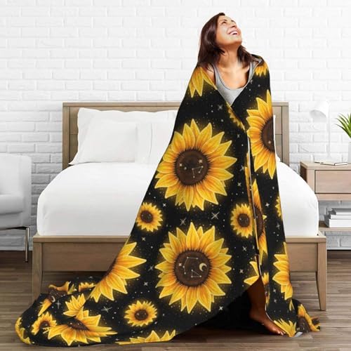 Boho Sunflowers Fleece Throw Blanket Ultra Soft Cozy Decorative Flannel Blanket for Home Bed Couch Chair Travel 80x60in